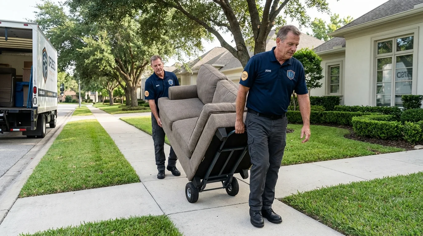 Local residential moving crew loading furniture in Chickasha, OK