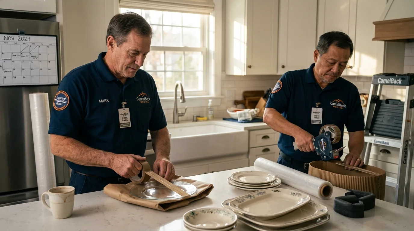 Professional crew packing kitchen dishware in Chickasha, OK